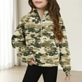 thumbnail image 1 of YUNAFFT Girls' Camo Half-Zip Pullover Military-Inspired Thumbhole Cuffs Stand Collar Long Sleeve Fall Winter No Hood Urban Utility, 1 of 5