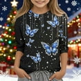 thumbnail image 1 of YUNAFFT Girls Christmas Print Casual 3/4 Sleeve Round-Neck Blouses & Shirts Cotton-Like Comfort Fit Elastic 4-14Y, 1 of 7