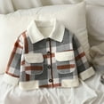 thumbnail image 1 of YUNAFFT Girls Fleece-Lined Casual Checkered Shacket Button-Up Front Long Sleeve Winter Warmth Plaid Design Loose Fit Windbreaker 1-13Y, 1 of 5