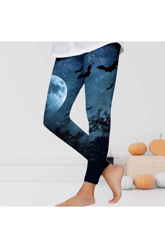 Girls Halloween Print Stretch Leggings Pants 4-10Y Elastic Waist Soft Stretchy Joggers for Active Play