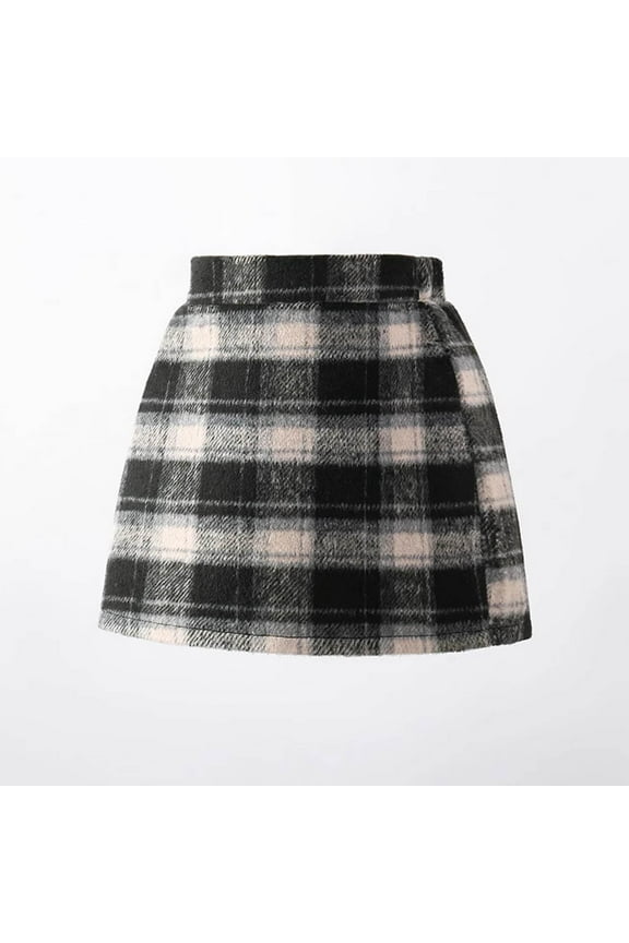 Girls Plaid Skirt High Waist A-Line School Style Midi Length Autumn Winter Outfit