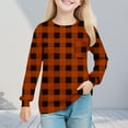 thumbnail image 1 of YUNAFFT Girls Round-Neck Long Sleeve Blouse Plaid Print Cotton-Like Stretch Knit Top Soft Breathable 4-14Y, 1 of 7