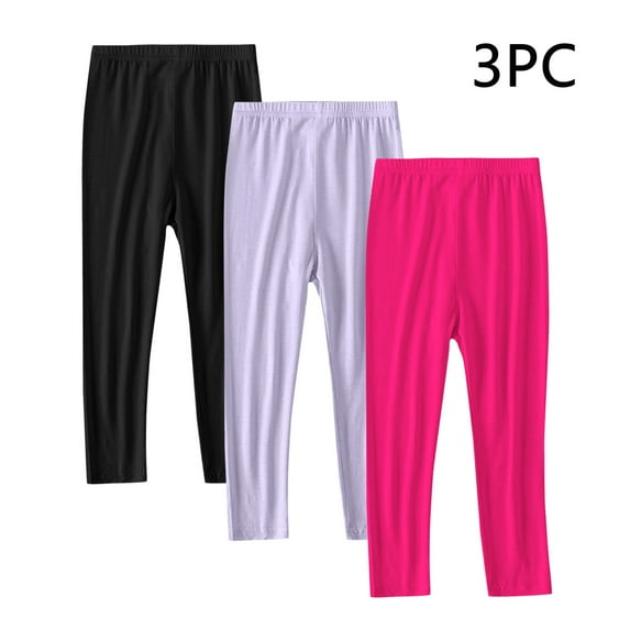 YUNAFFT Girls Slim-Fit Pants Thin Lightweight Elastic Waist 3-Pack Casual Everyday Wear