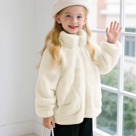 YUNAFFT Girls Solid-Color Jacket Stand Collar Long Sleeve Pocket Design Casual Fit Everyday Outwear