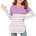thumbnail image 1 of YUNAFFT Girls Striped Long Sleeve Round Neck T-Shirt with Side Slit Hem Soft Stretch Casual Top 4-14Y, 1 of 6