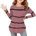 thumbnail image 1 of YUNAFFT Girls Striped Long Sleeve T-Shirt Side Slit Hem Soft Stretch Cotton-Like Top for 4-14Y, 1 of 6