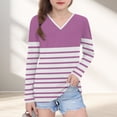 thumbnail image 1 of YUNAFFT Girls' V-Neck Long Sleeve Tops Collection - Classic Stripes Print Basic Tees, 1 of 8
