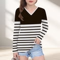 thumbnail image 1 of YUNAFFT Girls' V-Neck Long Sleeve Tops Collection - Classic Stripes Print Basic Tees, 1 of 8