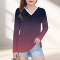 thumbnail image 1 of YUNAFFT Girls' V-Neck Long Sleeve Tops Collection - Ombre Print Basic Tees, 1 of 8