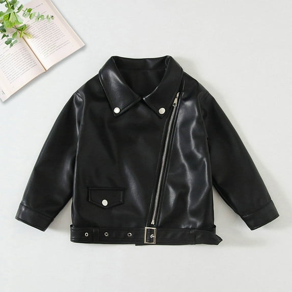 YUNAFFT Girls Vintage PU Biker Jacket Motorcycle Style Long Sleeve Casual Outerwear for 2-14Y