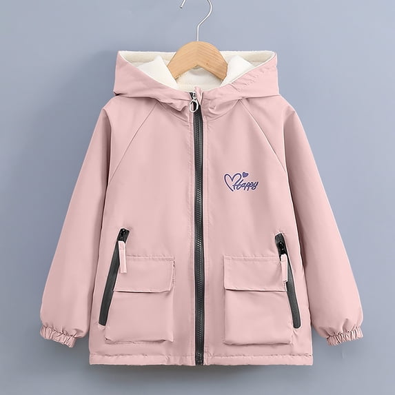 YUNAFFT Girls Waterproof Windbreaker Reversible Hooded Jacket with Happy Heart Print Outdoor Casual