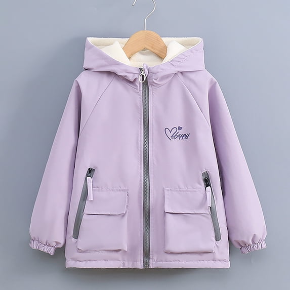 YUNAFFT Girls Waterproof Windbreaker Reversible Hooded Jacket with Happy Heart Print Outdoor Casual
