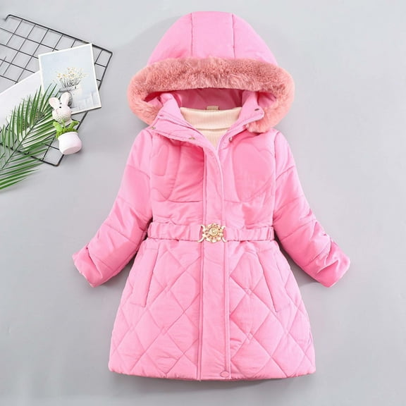 YUNAFFT Girls Winter Coat Thickened Hooded Cotton Warm Mid-Length Puffer Jacket 4-10Y