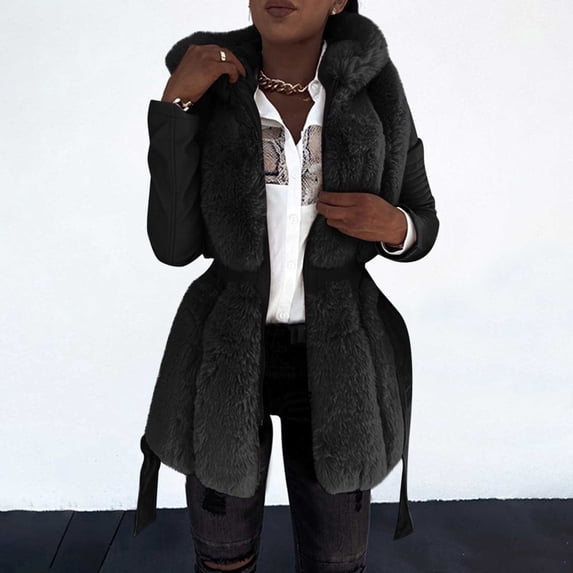 YUNAFFT Hooded Belted Casual Jacket for Women with Long Sleeve Zipper Design Lightweight Windproof Outwear