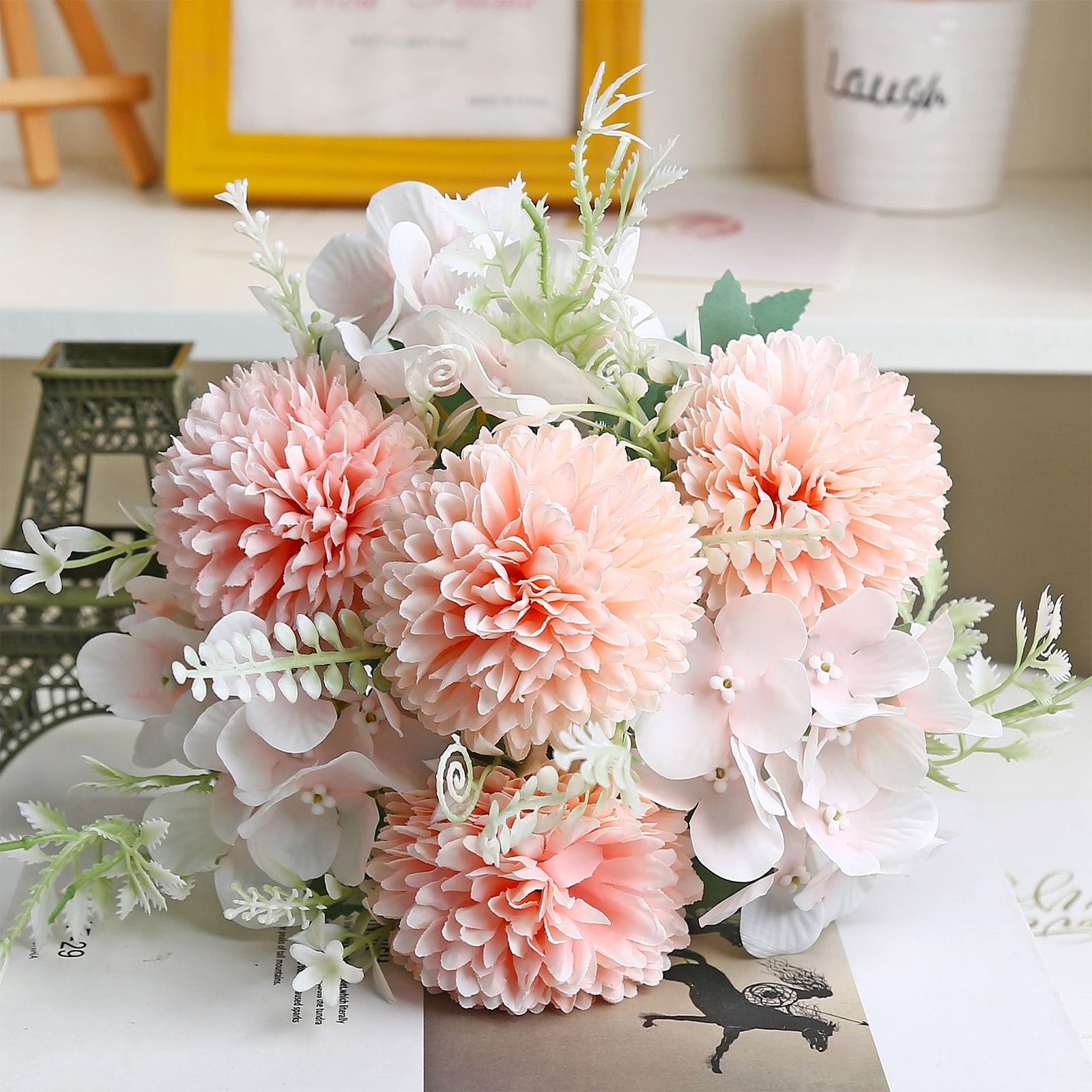 LEAQU Artificial Hydrangea & Peony Flower Centerpiece - Nordic Style, Non-Fading Blue, 12.2 Inch