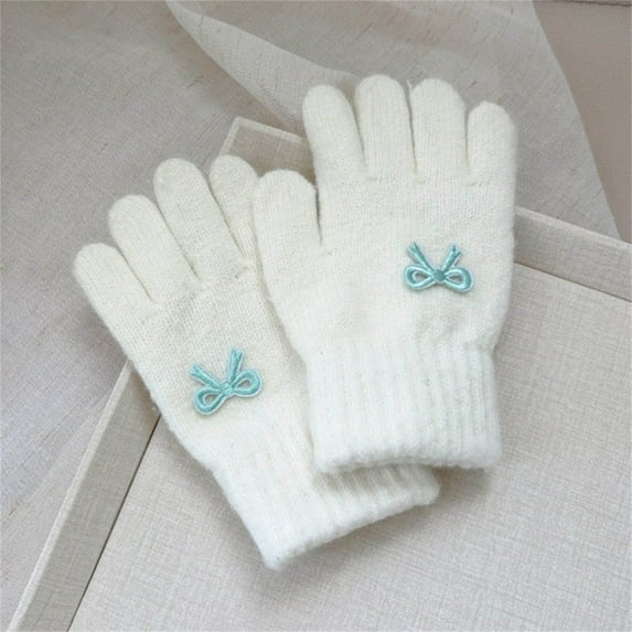 YUNAFFT Kids Five-Finger Gloves Solid Color Bowknot Outdoor Warmth Casual