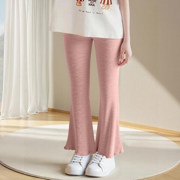 YUNAFFT Kids Flared Pants Solid Color Lace Trim Casual Sportswear Unisex Bootcut Design Retro Casual Style
