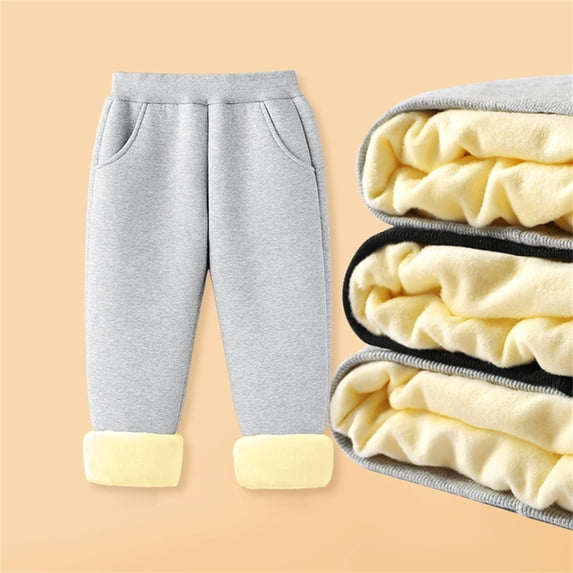 YUNAFFT Kids Fleece-Lined Sweatpants Solid Color Thickened Thermal Winter Casual Sporty Joggers Cozy Everyday Style