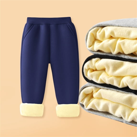 YUNAFFT Kids Fleece-Lined Sweatpants Solid Color Thickened Thermal Winter Casual Sporty Joggers Cozy Everyday Style