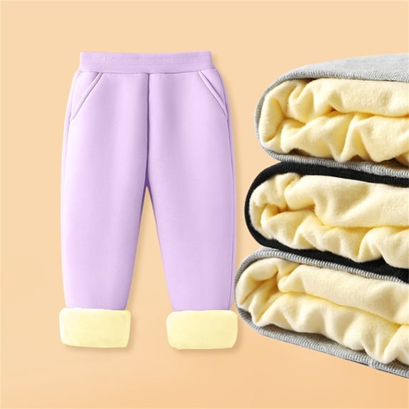 YUNAFFT Kids Fleece-Lined Sweatpants Solid Color Thickened Thermal Winter Casual Sporty Joggers Cozy Everyday Style