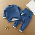 thumbnail image 1 of YUNAFFT Kids' Loungewear Set Long Sleeve Solid Round Neck Top High Waist Pants Double-Layered Waistband Casual Homewear Comfy Style, 1 of 3
