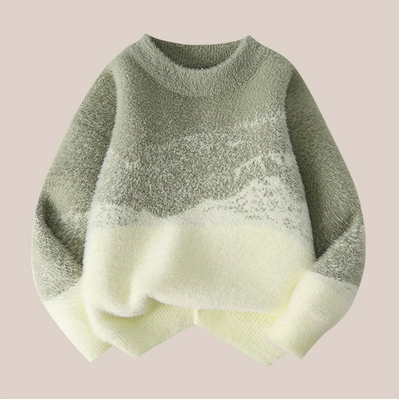 YUNAFFT Kids Round Neck Sweater Gradient Long Sleeve Casual Comfort Knit Top for Everyday Wear