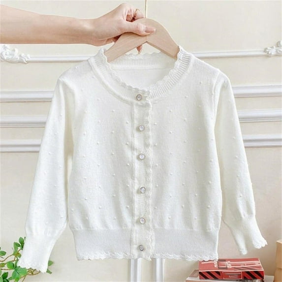 YUNAFFT Kids Solid Color Cardigan Round Neck Long Sleeve Knit Sweater for 1-13 Years Old Casual Comfortable Y2K Daily Wear