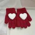 thumbnail image 1 of YUNAFFT Kids Solid Color Finger Gloves Heart Design Outdoor Warmth Playful Style, 1 of 3