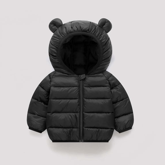YUNAFFT Kids Zip-Up Hooded Jacket Bear Ears Drop Shoulder Solid Color Cozy Winter Style