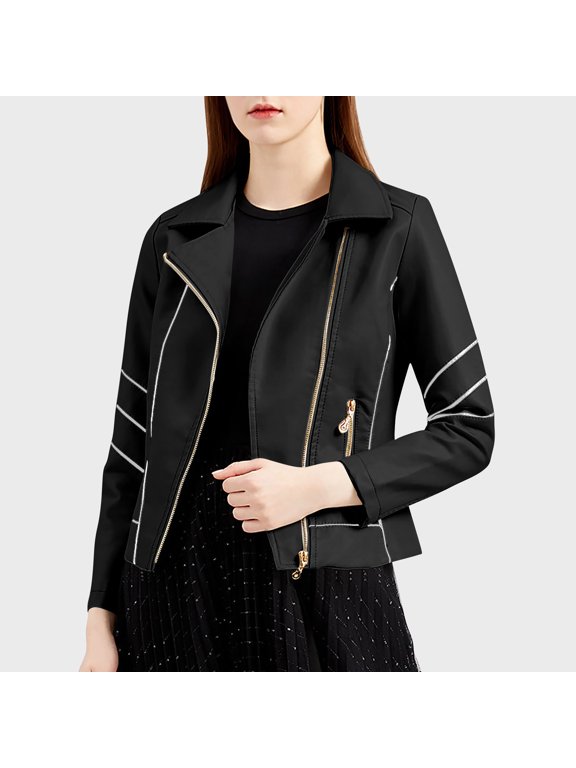 Lightweight Faux Leather Jacket for Women - Sleek Design Long Sleeve Casual Chic Spring Autumn Outerwear with Multiple Sizes