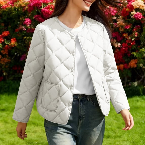 YUNAFFT Lightweight Warm Quilted Jacket with Functional Pockets Cropped Design Long Sleeve Outerwear for Women