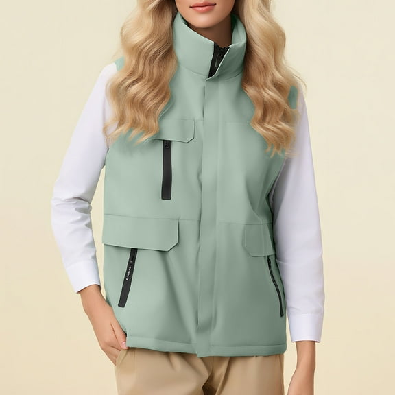 YUNAFFT Lightweight Water-Resistant Sleeveless Zip-Up Vest with Pockets Casual Jacket for Women