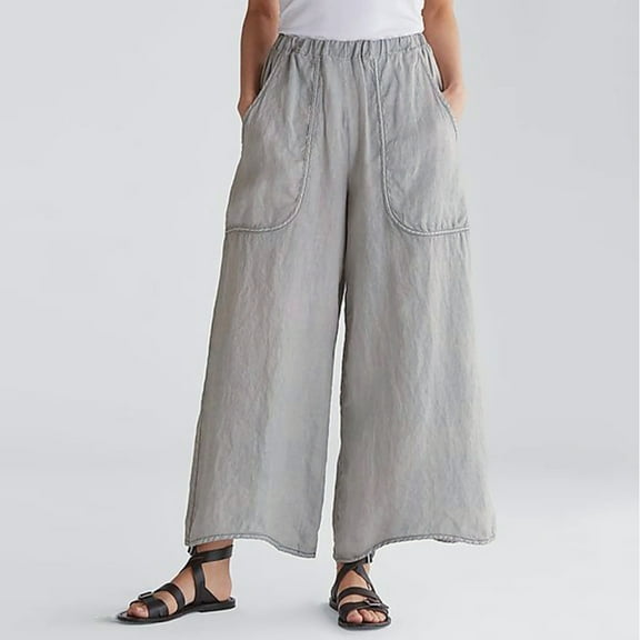 Babysbule Linen Pants Women Summer Casual Loose Women's Ladies' Solid Color Elastic Waist Cotton And Linen Big Pocket Casual Pants