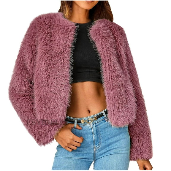 YUNAFFT Luxurious Soft Faux Fur Short Cardigan Warm Open Front Coat for Women