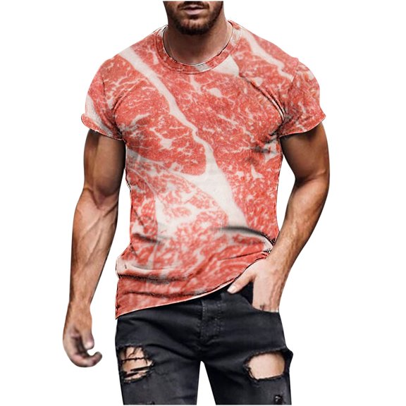 YUNAFFT Men's Summer Round Necked Pork Belly Print Casual Short Sleeved Round Neck Top/T-shirt St. Parik's Day