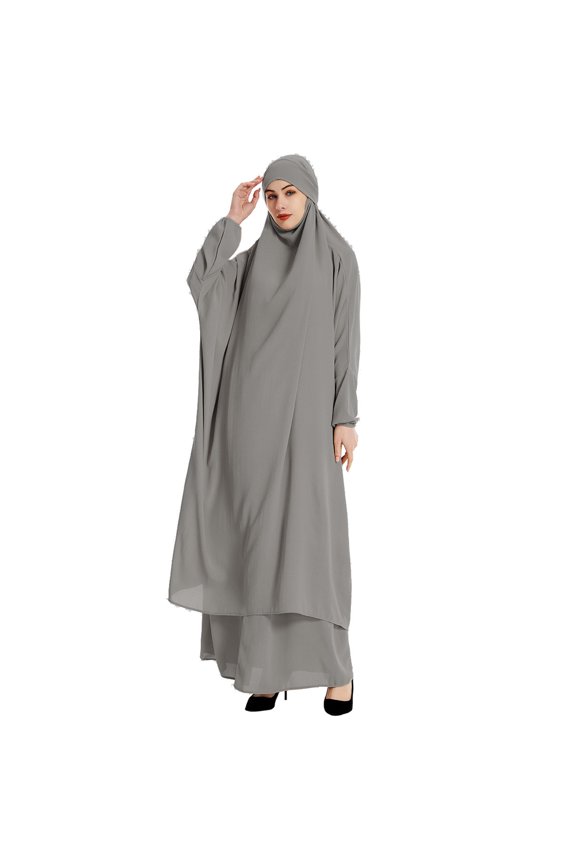 Modest Ramadan Solid Color Crinkle Texture Batwing Sleeves Hooded Long Sleeve Top with Headscarf and Maxi Skirt Set for Women