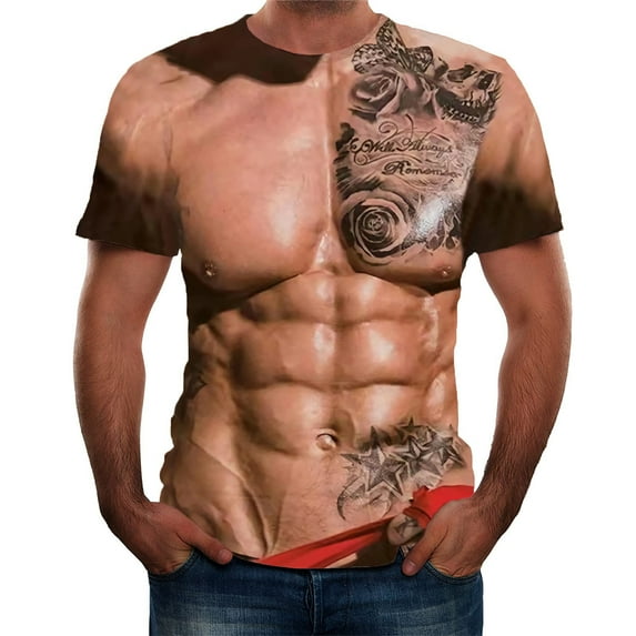 YUNAFFT Muscle Shirts for Men Fashion Men's Fashion Muscular Man Print Fashion Fitness Round Neck Short Sleeve T-Shirt Clearance