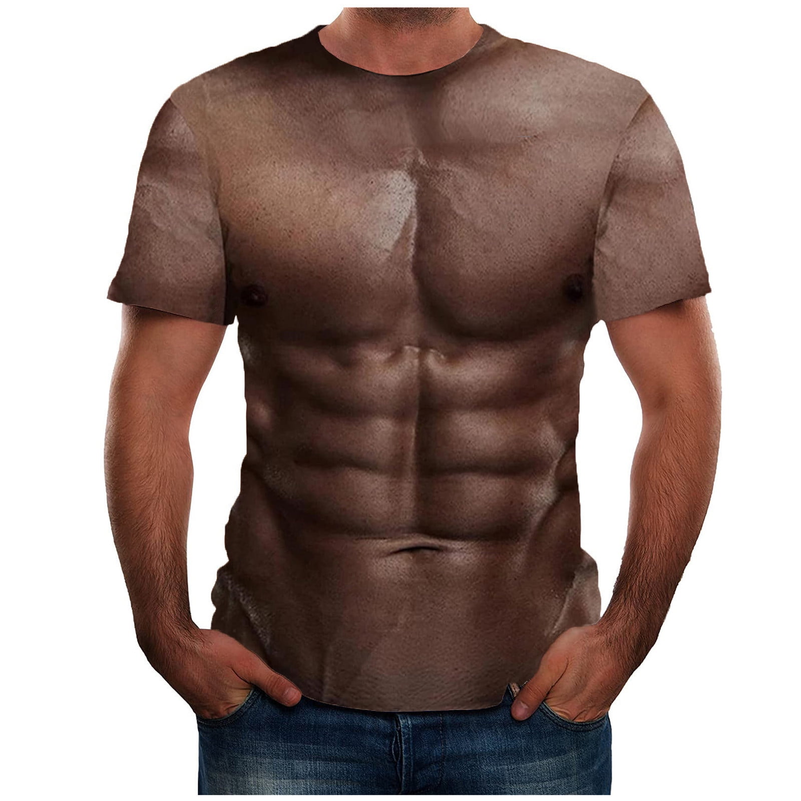 YUNAFFT Muscle Shirts for Men Fashion Men's Fashion Muscular Man Print  Fashion Fitness Round Neck Short Sleeve T-Shirt Clearance
