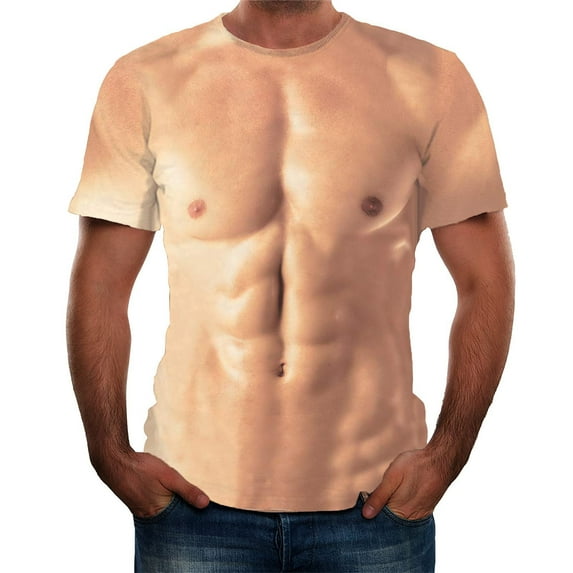 YUNAFFT Muscle Shirts for Men Fashion Men's Fashion Muscular Man Print Fashion Fitness Round Neck Short Sleeve T-Shirt Clearance