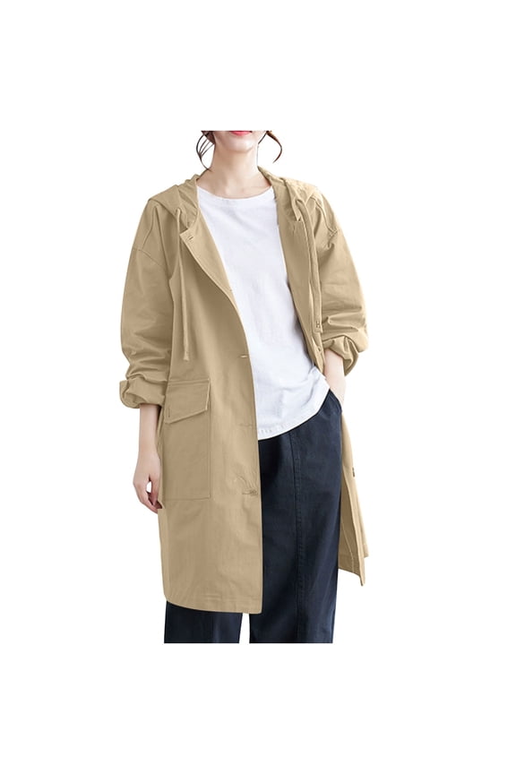 Plus Size Retro Utility Hooded Windbreaker Coat with Stretchy Comfort for Women