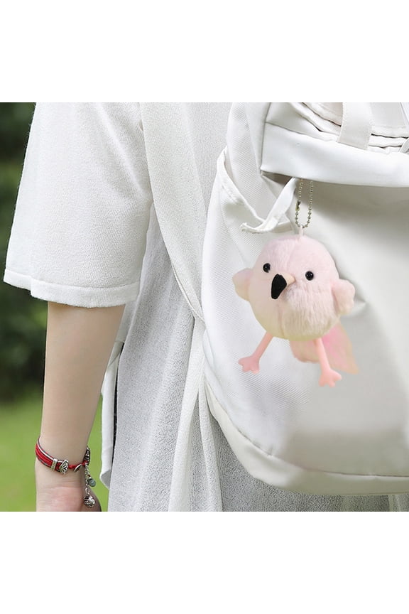 Plush Schoolbag Keychain Northern Long-tailed Tit/Flamingo/Cockatoo Plush Keychain Cartoon Bird for Bags and Keys Adorable Plush Keychain Toy