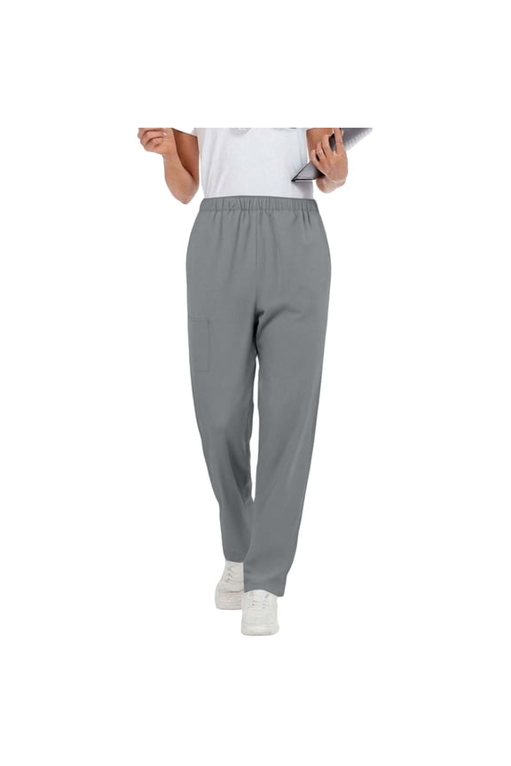 Professional Elastic Waist Straight Leg Work Pants for Women with Pockets 4-Way Stretch Solid Color Comfort Fit