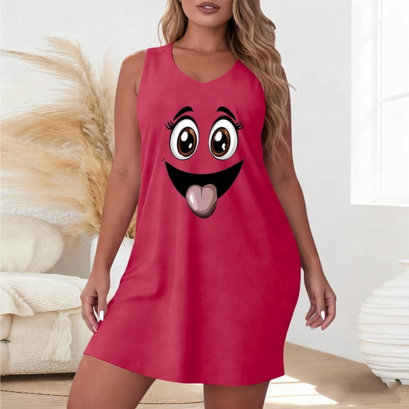 YUNAFFT Romantic Valentine Print Strappy Sleeveless Nightgown for Women Loose Fit Comfortable Soft Sleep Dress