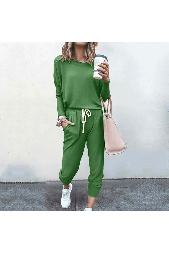 Shirts Sets for Women Women Loose Two-piece Sets Solid Long Sleeve Tops Casual Pants Sweatsuit On Outfit