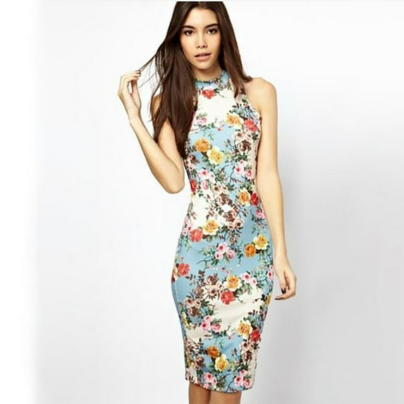 Babysbule Skirt for Women Plus Size Fashion Women Retro Style Sleeveless Printed Tight-Fitting Hip Skirt Long Dress