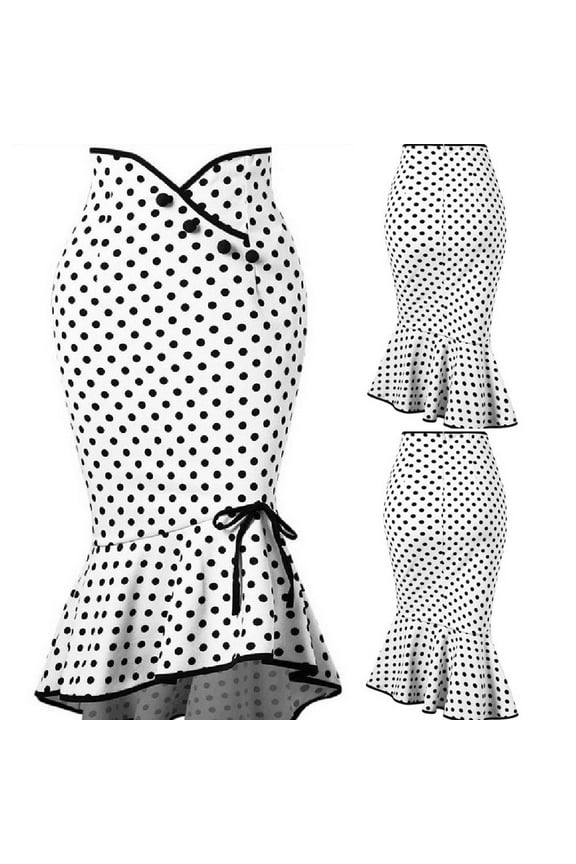 Skirt for Women Plus Size Fashion Women Casual Polka Dot Botton Ruffles Tight-Fitting Hip Party Skirt