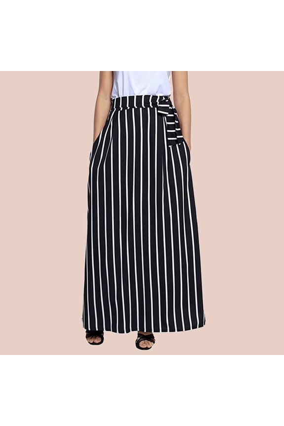 Skirt for Women Plus Size Women Casual Striped Ankle-length Chiffon Lace-Up Vintage Long Skirt