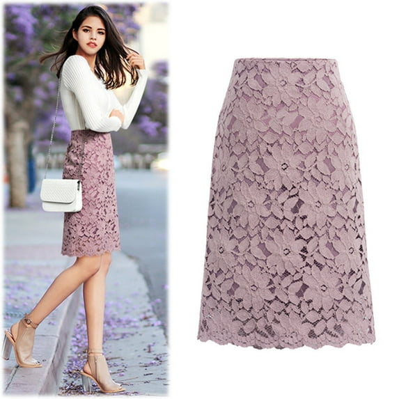 Babysbule Skirt for Women Plus Size Women Fashion Lace Skirt High Waist Solid Slimming A-Line Buttocks A-line Skirt