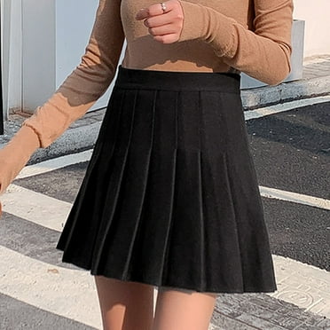 Babysbule Skirt for Women Plus Size Women Solid Color High Waist A-Line Skirt Woolen Short Skirt Pleated Skirt