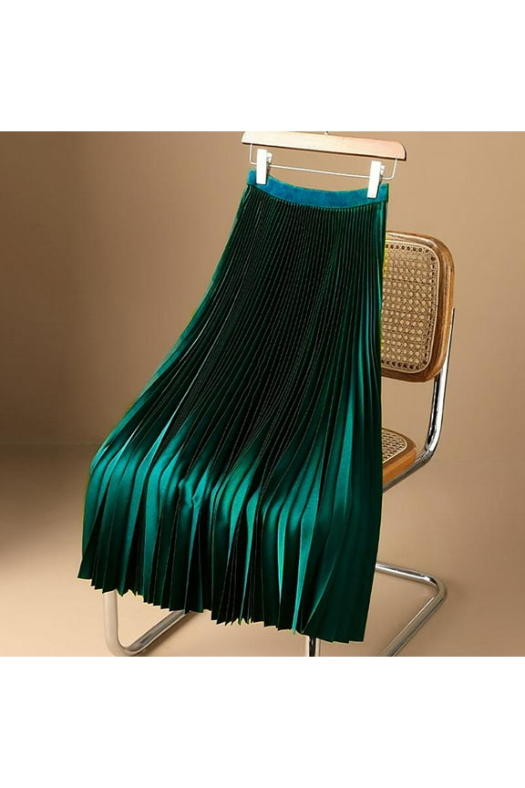 Skirt for Women Plus Size Women's Plain Satin Pleated Skirt Large Versatile Skirt